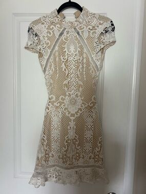 Superdown Ivory Lace Overlay Mini Dress